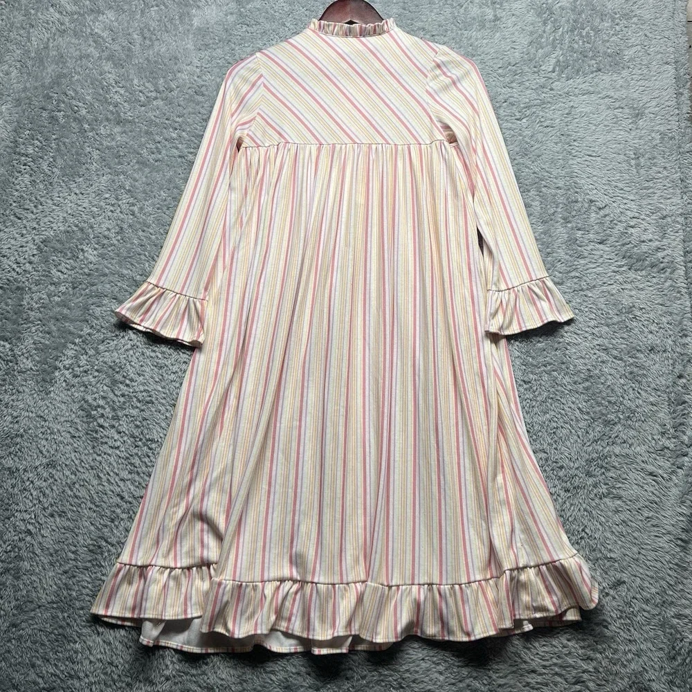 American Girl Nightgown Girls Medium Pink Striped Ruffles Placket Bodice Retired